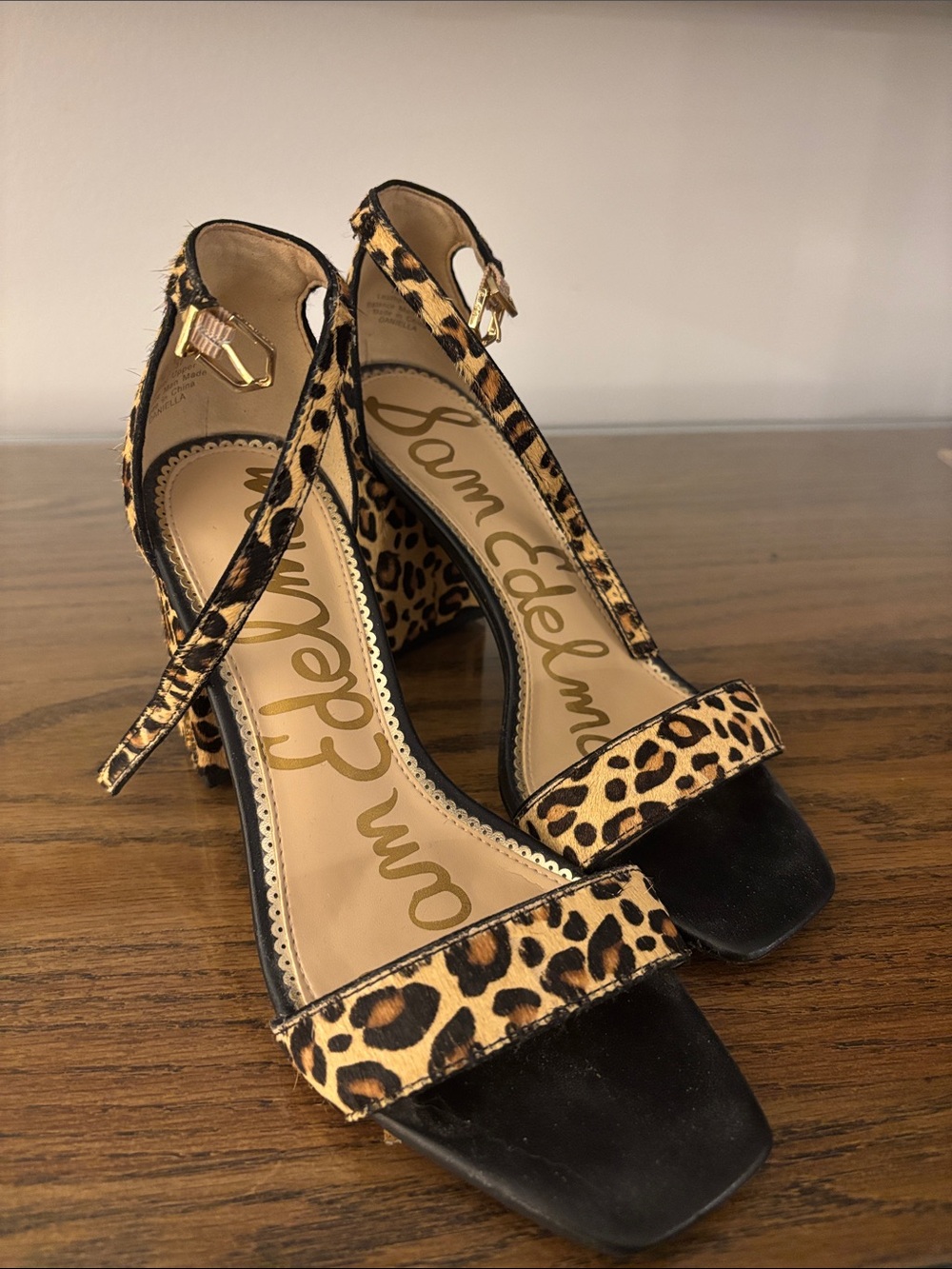 Sam Edelman Leopard Print Ankle-Strap Block Heel Sandals - Black & Tan